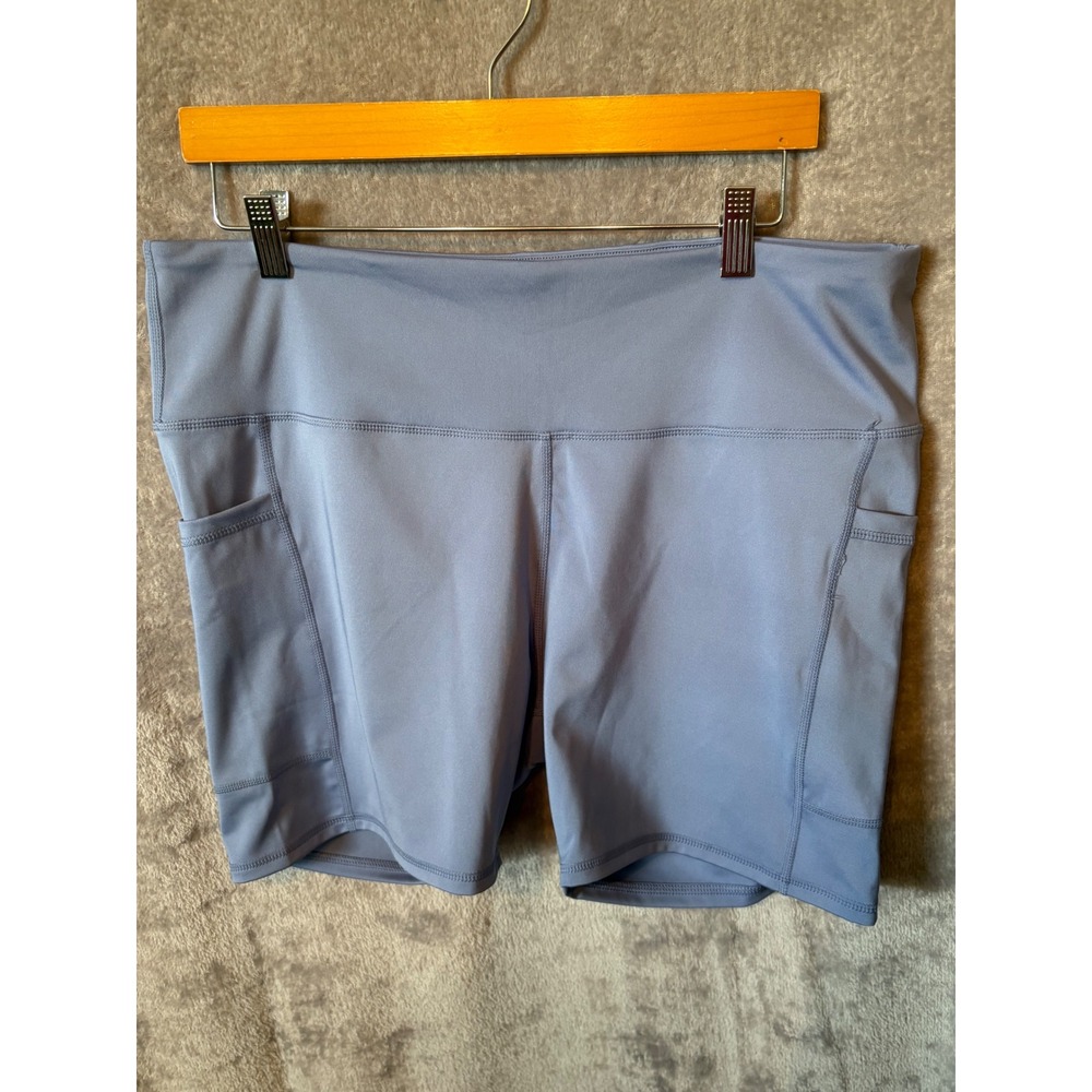 Stretchtherules Womens XL High Waisted Biker Shorts Blue Gray Athletic Pockets